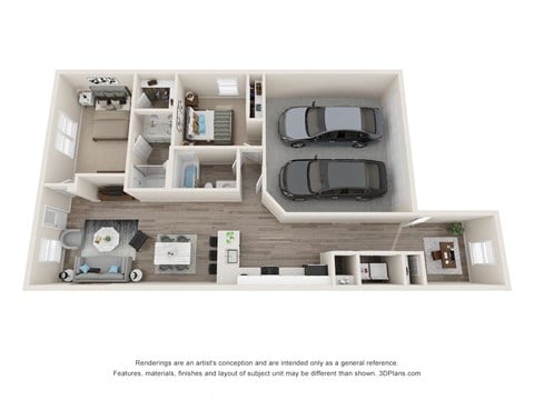 Floor plan for 2 beds, 2 baths, 1137 sqft
